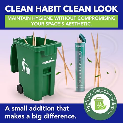 PurePix Flavoured Toothpick Holder Mini Green Trash Bin with Swing Lid for Flavored Toothpicks, Infused Toothpicks Storage Can for Desk or Car, Travel Toothpick Container, 5 Ounces Toothpick Bin - color: Green Bin