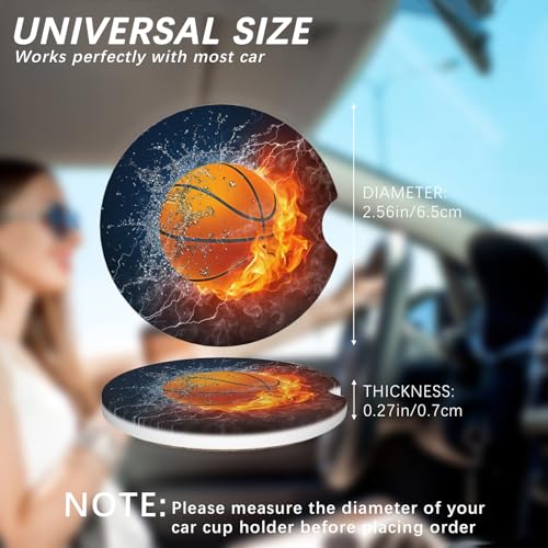 2 Pack Car Cup Holder Basketball Coasters Absorbent Ceramic Coaster for Cup Holders Fashion Car Interior Accessories for Men Drink Coaster for Women - color: Basketball