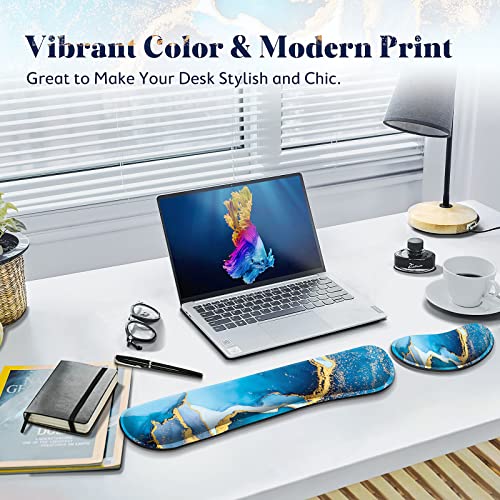 Gimars Upgrade Enlarge Gel Memory Foam Set Keyboard Wrist Rest Pad, Mouse Wrist Cushion Support for Office, Computer, Laptop, Mac, Comfortable, Lightweight for Easy Typing Pain Relief, Blue Gloden - color: Blue Golden, size: 3-piece set (keyboard rest+mou