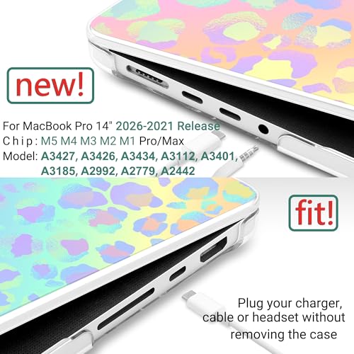 DONGKE Case for MacBook Pro 14 Inch (2026-2021 Release, M5 M4 M3 M2 M1 Pro/Max Chip), Plastic Slim Hard Shell Protective Cover with Keyboard Cover & Screen Protector, Leopard Print - color: Leopard Print
