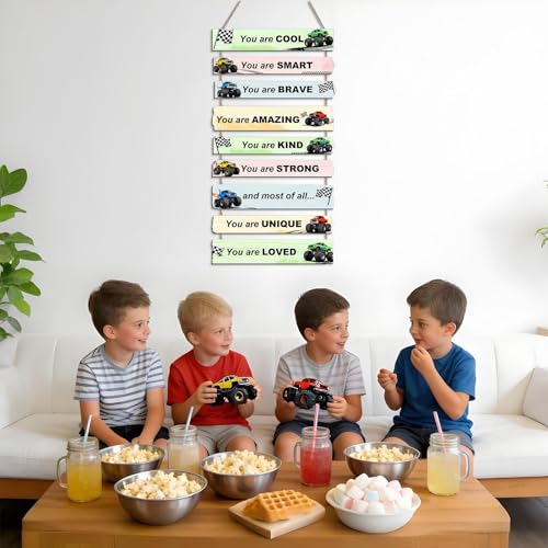 Truck Racing Car Boys Room Decor, Inspirational Motivational Quote Wall Decor for Son's Bedroom, Construction Truck Wooden Hanging Sign, Car Decoration for Bedroom, Living Room, Men, Wome - color: Car 01