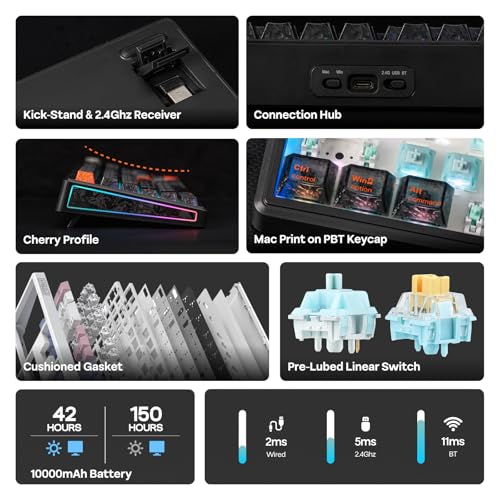 EPOMAKER TH108 V2 PRO Full Size Mechanical Keyboard with Screen&Knob, 10000mAh, BT/2.4Ghz, Mac Modifier PBT Keycap, Hot Swap, RGB, Gasket, Wireless Gaming Keyboard for Mac/PC (Black, Creamy Jade) - color: Black, size: Creamy Jade