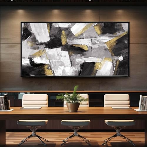Kureful Large Abstract Wall Art for Living Room Gold Abstract Maximalist Decor for Bedroom Home Office Decor 30x60 Inch Ready to Hang - color: Black, size: 29"x58"
