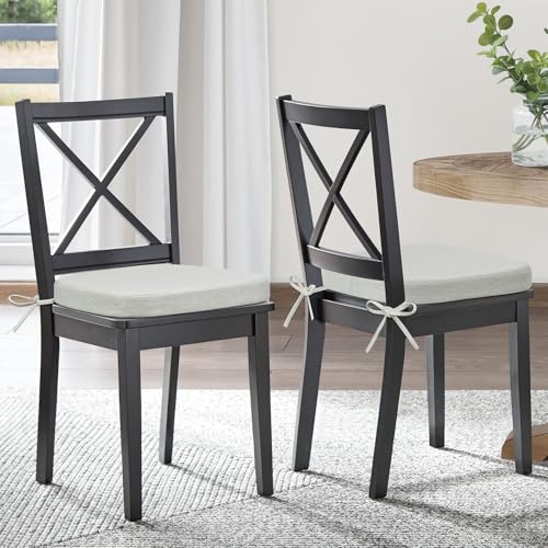 Shinnwa Dining Chair Cushions, Patented Design Molded Memory Foam Kitchen Chair Pad with Ties and Washable Cover, 17" x 16" x 2", Off White - color: Off White