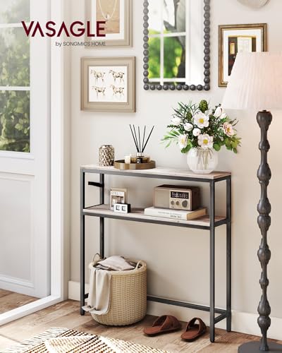 VASAGLE Console Table, 2-Tier Narrow Sofa Table with 2 Shelves, 7.9 x 31.5 x 31.5 Inches, for Living Room, Hallway, Entryway, Heather Greige and Ink Black ULNT130K02V1 - color: Heather Greige + Ink Black, size: 31.5"W - Without Power Outlet