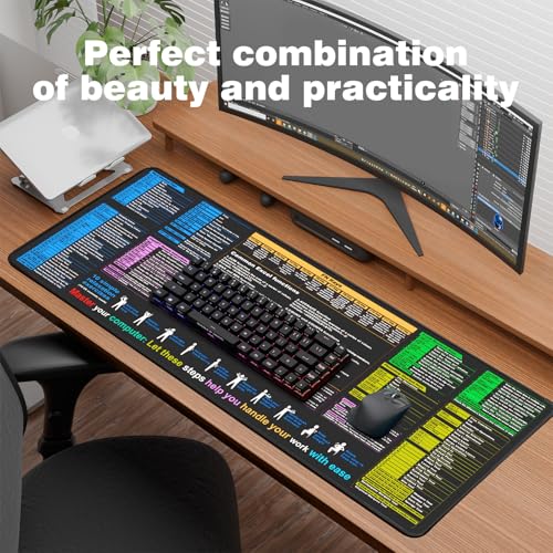 Waterproof Desk pad—Excel Cheat Sheet Desk pad—Contains Various commonly Used Office Software Such as Excel, Word, etc—Large XL Mouse pad Gaming|Office Keyboard pad|Computer mat with excel Shortcuts