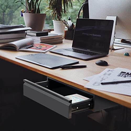 1 Pack Under Desk Drawer 18", Pull-out Storage Organizer with Large Slide Extension Mounted Under Flat Wooden Table or Workbench, Black_Normal Version - color: Black_Normal