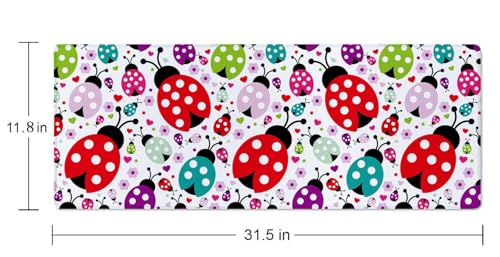 Ladybug Large Gaming Mouse Pad,Mouse Pad Gaming 31.5 x 11.8 in Mouse Mat Desk Pad,Large Desk Mat,Extended Keyboard Mousepad with Non-Slip Base and Stitched Edge for Desk Home Office - color: Ladybug