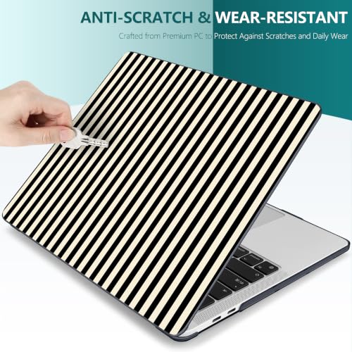 DONGKE Case for MacBook Pro 13 Inch (2026-2020 Models A2338 M2 M1/A2251/A2289), Black & Cream Stripes Hard Shell Case with Keyboard Protector, Compatible with Retina Display and Touch Bar - color: Black & Cream Stripes