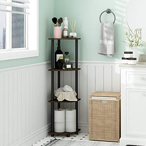 Furinno TURN-N-TUBE Corner Shelf, 4-Tier Corner Bookshelf, Display Storage Shelves with Open Shelves, for Organization and Storage, Living Room, Home Office, Garage, Dark Brown Grain - color: Dark Brown Grain/Black, size: 4-Tier Round Tube