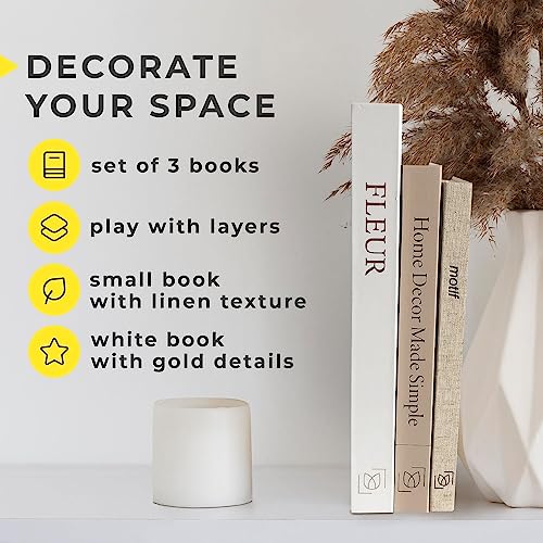 Little Yellow Tulips Book Decor - 3 Stacked Book Decorations for Living Room - Set of Decorative Books for Coffee Table, Console, Nightstand, Bookshelf - Modern Minimalist, Coastal, Farmhouse Design