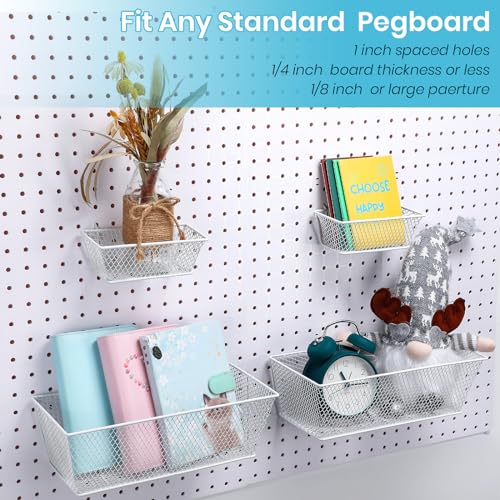 Sieral 4 Pcs Pegboard Baskets Metal Wire Shelf Baskets Peg Board Organizer Accessories Wall Mount Organizer Attachments for Garage Workbench Various Tool Accessories, 2 Sizes (White,Small, Large) - color: White, size: Small, Large