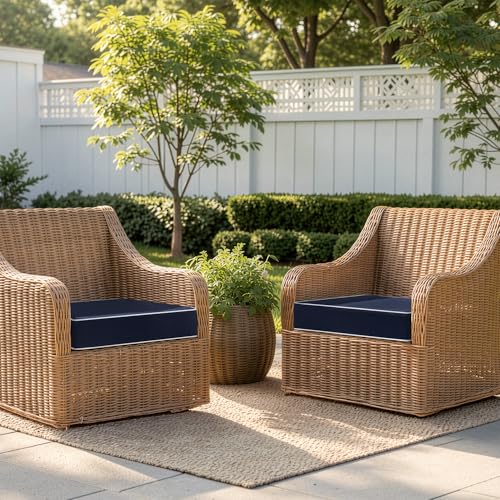 MIULEE Navy Outdoor Chair Cushions Set of 2, 22x22x3 Inch Waterproof Patio Seat Cushions for Outdoor Furniture Couch Sofa, 3 Year Color Fastness High Density Foam with Adjustable Ties - color: Navy, size: 22 x 22 x 3 Inch