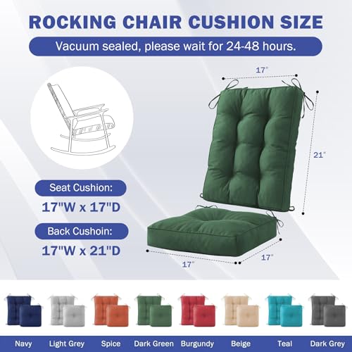 IPYNBAP Rocking Chair Cushion, Waterproof and Fade-Resistant Patio Chair Cushions, Tufted Chair Pads for Rocker Furniture, 17x17 Inch, Indoor/Outdoor Seat Cushions with Ties, Dark Green - color: Dark Green, size: 17"X17"/21"X17"