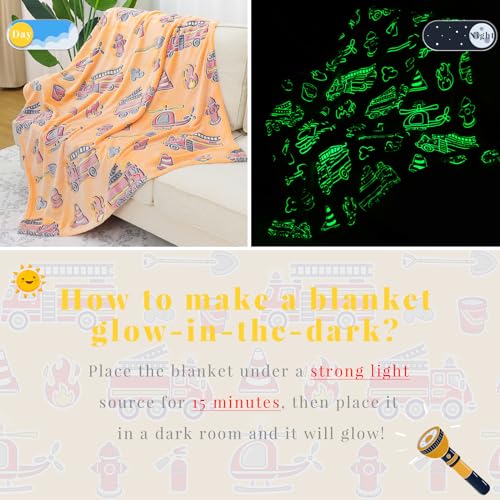 Fire Truck Glow in the Dark Blanket for Toddler Boys, Kids Throw Blanket, Fireman Construction Toys for Boys 3-5, Firetruck Birthday Gifts for Kids 40"x50" - color: Fire Truck, size: baby size 40" x 50" (100 x 130 cm)
