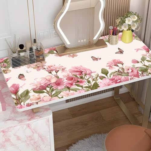 Pink Floral Butterfly Desk Sticker, Spring Flower Desktop Decor, Waterproof Table Surface Protector for Home Office, 39.37x23.62 Inch - color: Colorful223