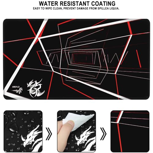 Large Gaming Mousepad, Waterproof Extra Large Mouse Pad with Stitched Edges, 31.5" x 15.7" Non-Slip Rubber Base Office Big Long Keyboard Pad for Office Gamer Home XXL, (Red Square) - color: Red Square