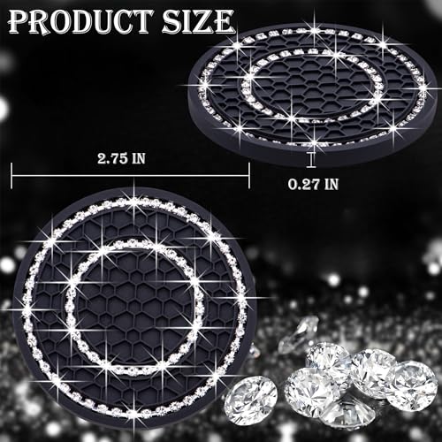 2PCS Bling Crystal Rhinestone Cup Holder Coaster, 2.75 inch Soft Silicone Anti-Slip Shockproof, Car Cup Holder Insert Coasters, Universal Car Interior Accessories for Women (Black & White) - color: Black & White, size: 2 pcs