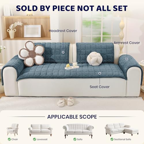 Royhom Couch Arm Covers, Arm Rest Covers for Sofa Set of 2, Thick Arm Chair Covers, Headrest Backrest Protector for Pets Recliner Loveseat Leather Cushion L Shaped Sofa (Blue, 20 x 24 Inch, 2 Pieces) - color: Blue, size: 20 X 24 Inch/2 Pieces