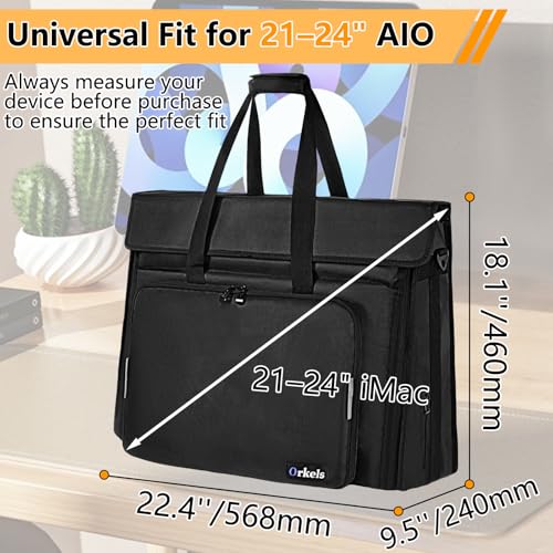 ORKELS Hard PE All-in-One Computer Monitor Carrying Case for 21–24 in iMac, Protective Storage Bag for Monitor, Keyboard, Mouse, Cables & Accessories