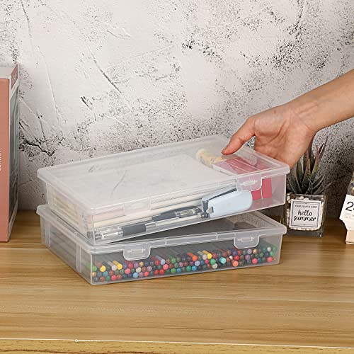 BTSKY Clear Plastic Storage Box with Flap Lid, Multipurpose Craft Organizers and Storage Box Art Supply Storage Organizer Plastic Sewing Box for Beads Pencils Notebooks, 4 Pack Medium - size: Medium-4 Pack