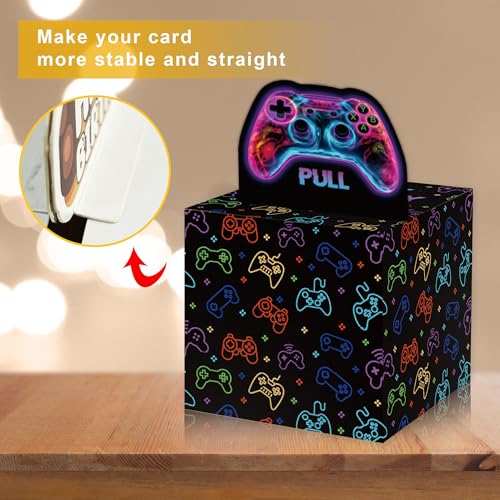 Surprise Money Box Gift Pull for Game Lover- Neon Happy Birthday Money Box for Cash Gift Set Included Happy Birthday Card and 35 Pcs Transparent Bag - color: Game 001