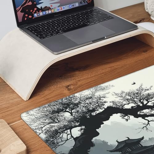 Extended Mouse Pad, Chinese Ink Painting Landscape Design, 35.4x15.7 Inches, Gaming Keyboard Pad with Stitched Edges, Anti-Slip Rubber Base - color: Ancient trees