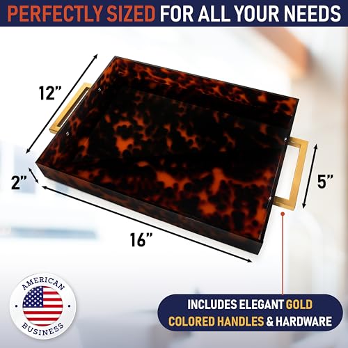 Acrylic Serving Tray with Gold Handles, 16" x 12" Decorative Tray for Coffee Table, Spill-Proof Food and Drink Server. Multipurpose for Ottoman, Kitchen, Vanity, Countertop, Party Use (Tortoise Shell) - color: Tortoise Shell