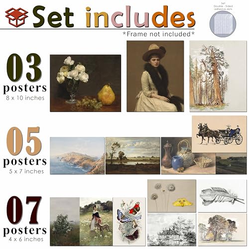 MAZUKO 15 Pcs Vintage Moody Wall Art Decor Set, Antique Oil Painting Prints, French Country Cottagecore Decor, includes 8x10, 5x7, 4x6 Unframed Aesthetic Landscape & Floral Art - color: Vintage 15