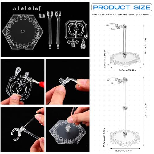 Colingmill 12 Pack Action Figure Stand Assembly Action Figure Display Holder Base Doll Model Support Stand Compatible with Hg/rg 1/144 with Screwdriver, 6.3 Inch - style: Hexagon