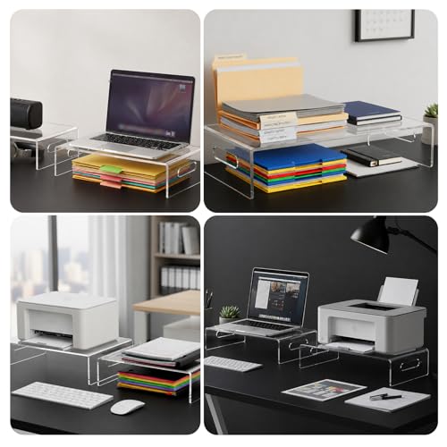 2 Pcs Acrylic Monitor Stand, Clear Laptop Stand with Handle Monitor Riser Desk Accessories for Office, School, Home