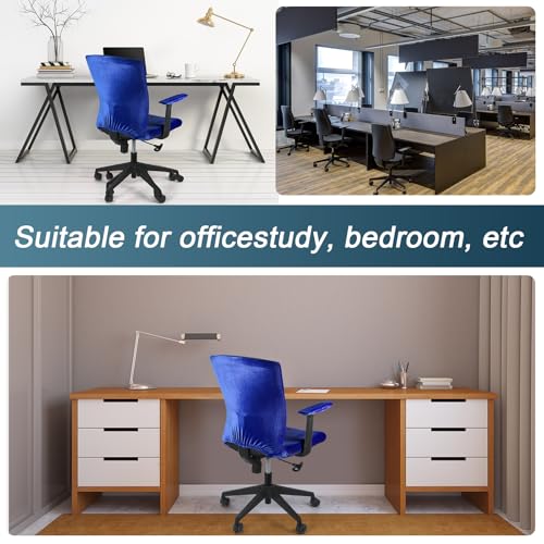 Tallew 4 Pcs Office Chair Covers Set Computer Universal Protective Stretchable Chair Seat Covers Desk Armrest Slipcovers Pads Office Cushion Backrest for Rotating(Dark Blue) - color: Dark Blue