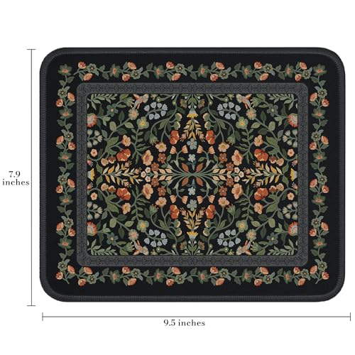 iCasso Aesthetic Small Floral Mouse Pad, Mini Portable Travel Mousepad, Anti-Slip and Comfortable Cloth Mouse Mat 7.9"x9.5" with Stitched Edges for Computer, Laptop, Office, Home(Black) - color: Black, size: 9.4L x 7.8W inches