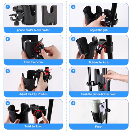 Golf Cart Cup Holder with Phone Holder,2-in-1 Adjustable Drink Phone Moun | Sturdy Holder Fit Frame Back Rear Seat Armrest Kit Outdoor Accessories Compatible for EZGO/Club Car/Yamaha & Most Golf Cart