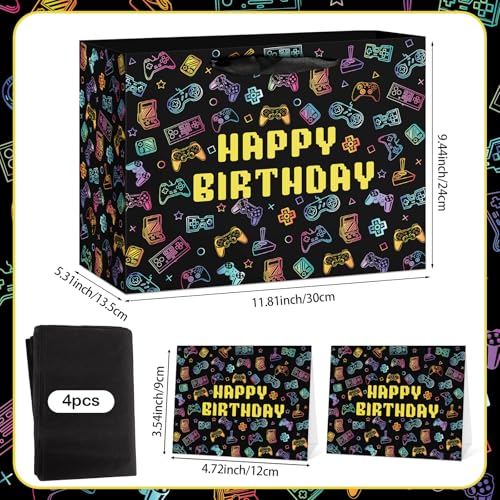 Hooqict Large Video Game Gift Bag Happy Birthday Gift Wrapping Bag with Handles, Tissue Paper and Greeting Cards for Kids Boys Men Video Game Birthday Party Decorations Supplies - color: Video Game