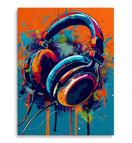 Ypxzzj Graffiti Headphone Poster Wall Art Musical Theme Print Colorful Earphone Music Picture Gaming Decor for Children Youth Boys Bedroom Living Room Games Room Home Decor Framed Ready to Hang (16''x24'') - color: headphone, size: 24"L x 16"W