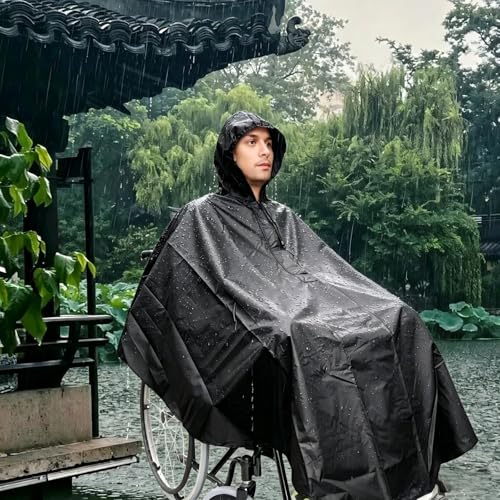 Waterproof Wheelchair Poncho, Windproof Rain cover adults Mobility Scooter Poncho Cape - color: Black