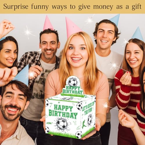 ChillHui Soccer Birthday Money Gift Boxes for Cash, Sports Soccer Birthday Money Pull Box for Boys Girls - color: White Soccer