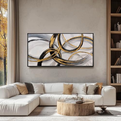Kureful Gold and Black Abstract Wall Art Modern Artwork Canvas Pictures for Wall Decor Line Wall Prints for Office Hotel 24"x 48" Ready to Hang - color: Gold White, size: 24"x48"