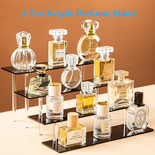 HENABLE 4 Tier Perfume Organizer Stand, Acrylic Risers Display Stands, Display Risers, Perfume Shelf Dessert Display for Party, Figure Stand Funko POP Shelves, Black Cupcake Stand Holder - size: 4-Tier