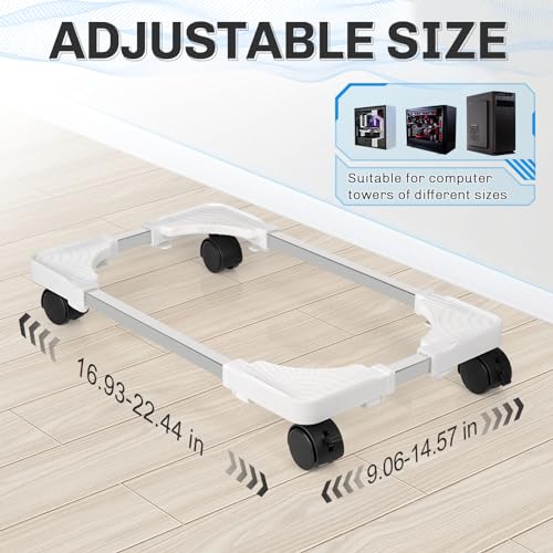 Liitrton Mobile CPU Stand Adjustable Computer Tower Stand with 4 Caster Wheels Fits Most PC (White) - color: White