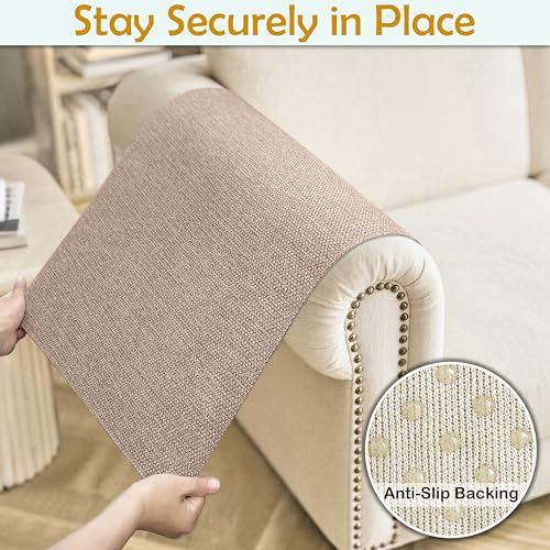 Couch Arm Covers, Waterproof Armrest Cover for Sofa, Loveseat, Armchair, Non-Slip Recliner Arm Cover, Sofa Arm Covers, Headrest Cover, Arm Chair Covers Set of 2 (Khaki, 24"×20") - color: Khaki, size: 24" x 20" - 2 pcs