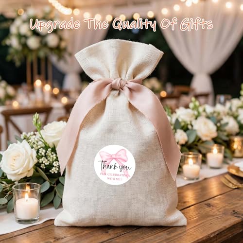 120 x Pink Bow Thank You for Celebrating with Me Stickers, Coquette Party Favor Labels for Bridal Shower, Birthday, Baby Shower, Gift Bags, Cookie Boxes & Dessert Table Decor, 1.6" - style: With me