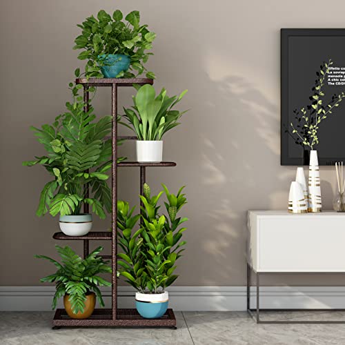 LINZINAR Plant Stand Metal 4 Tier 5 Potted Multiple Flower Pot Holder Shelf Indoor Outdoor Planter Display Shelving Unit for Patio Garden Corner Balcony Living Room (4 Tier 5 Potted, Bronze) - color: Bronze, size: 4 Tier-5 Potted