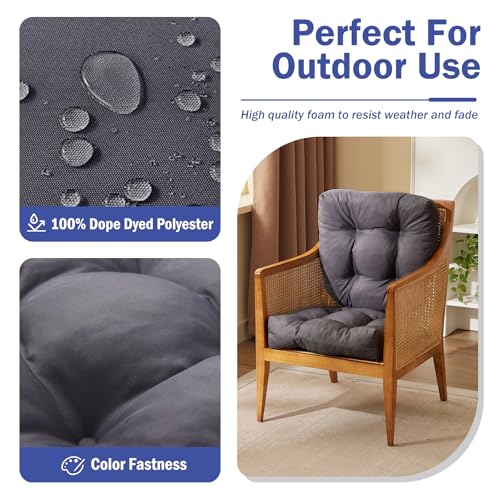 IPYNBAP Outdoor Chair Cushions Set of 4, Patio Chair Cushions with Ties, 19x19+5” Tufted Outdoor Seat Cushions, Waterproof Patio Furniture Cushions, Outdoor Dining Chair Pads, Dark Grey - color: Dark Grey, size: 19*19+5”/4pcs
