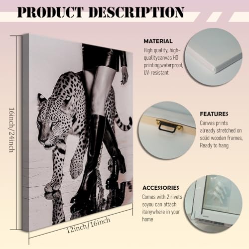 3Pcs Black Trendy Leopard Wall Art Fashion Cheetah Posters Funky Disco Ball Pictures Lucky Vintage Preppy Canvas Prints Luxury Aesthetic Wall Decor for Girly Bedroom Apartment Dorm(16x24in Canvas) - color: black-k, size: 16L" x 24W"