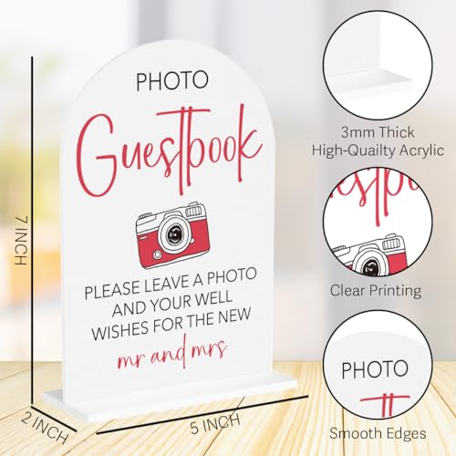 Wedding Photo Guest Book Sign Acrylic Arch Wedding Bridal Shower Baby Shower Welcome Table Signs for Ceremony and Reception Decor 7 x 5 Inches - color: Guestbook