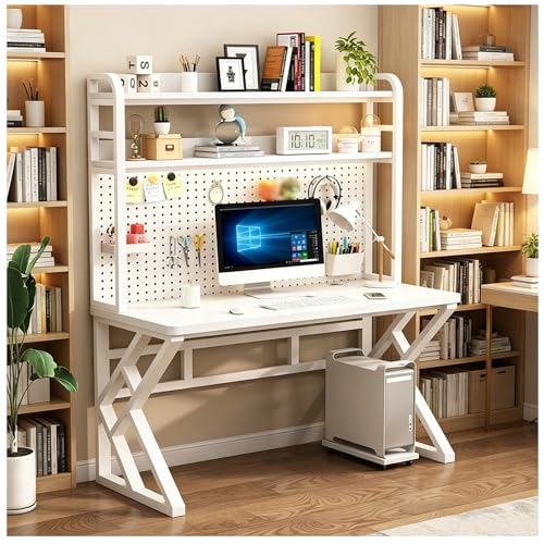 31.4in Gaming Desk with Bookshelf, Pegboard & Storage Shelves (Brown, 31.4in) - color: Brown, size: 31.4in