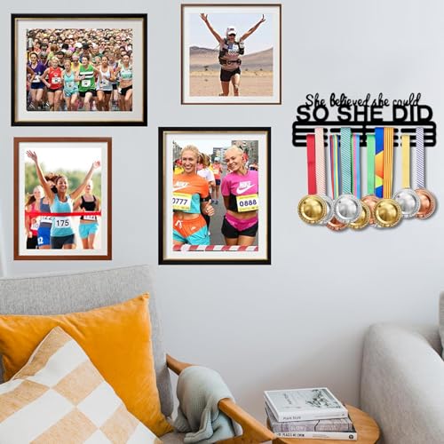 Resama Medal Hanger Holder Display Wall Rack Frame Shelf-Medal Hanger Awards Ribbon Soccer,Gymnastics,Holder Display Rack for 60 Medals - color: She