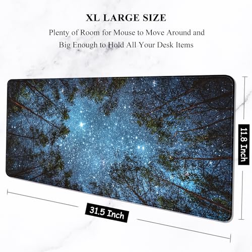 Auhoahsil Large Mouse Pad, XXL Gaming Mousepad, Desk Mat for Desktop, Thick Rubber, Big & Long Size, Stitched Edges, Full Desk Pad for Laptop & Computer, Extended 31.5 x 11.8 in, Silent Night Sky - color: 02 Starry Night, size: 31.5L x 11.8W inches